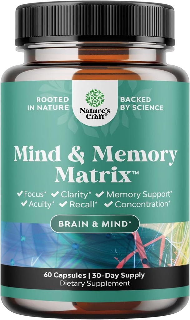 תוספי המוח מתקדמים לזיכרון והתמקדות - nootropics Brain Support Supplement with Memory and Focus ויטמינים למבוגרים מכל ימי הביניים - עבור Brain Fog Clarity Energy and Recall - 60 Count