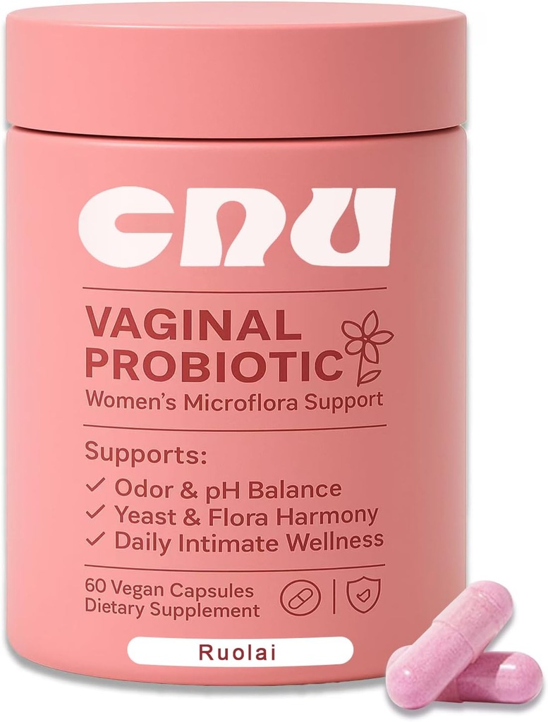 Ruolai Women's Vaginal- pH Balance & Prebiotics with Lactobacillus - לקדם בריאות Vaginal פלורה & Vaginal Odor, 60 Count