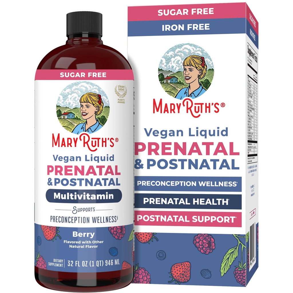 MaryRuth Organics Postnatal & Prenatal ויטמינים לנשים | סוכר חינם | Womens Multivitamin for Pre-conception, הריון וסיעוד | ג'ינג'ר סלניום | Folate | Non-GMO | Gluten Free | 32oz