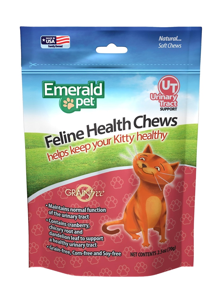 Emerald Pet Feline Health Chews UT תמיכה - Natural Grain חינם Urinary Tract Health Cat Chews - Cat Urinary תוספי with Cranberry, Chicory Root, ו Dandelion Leaf - Made in USA, 2.5 oz oz