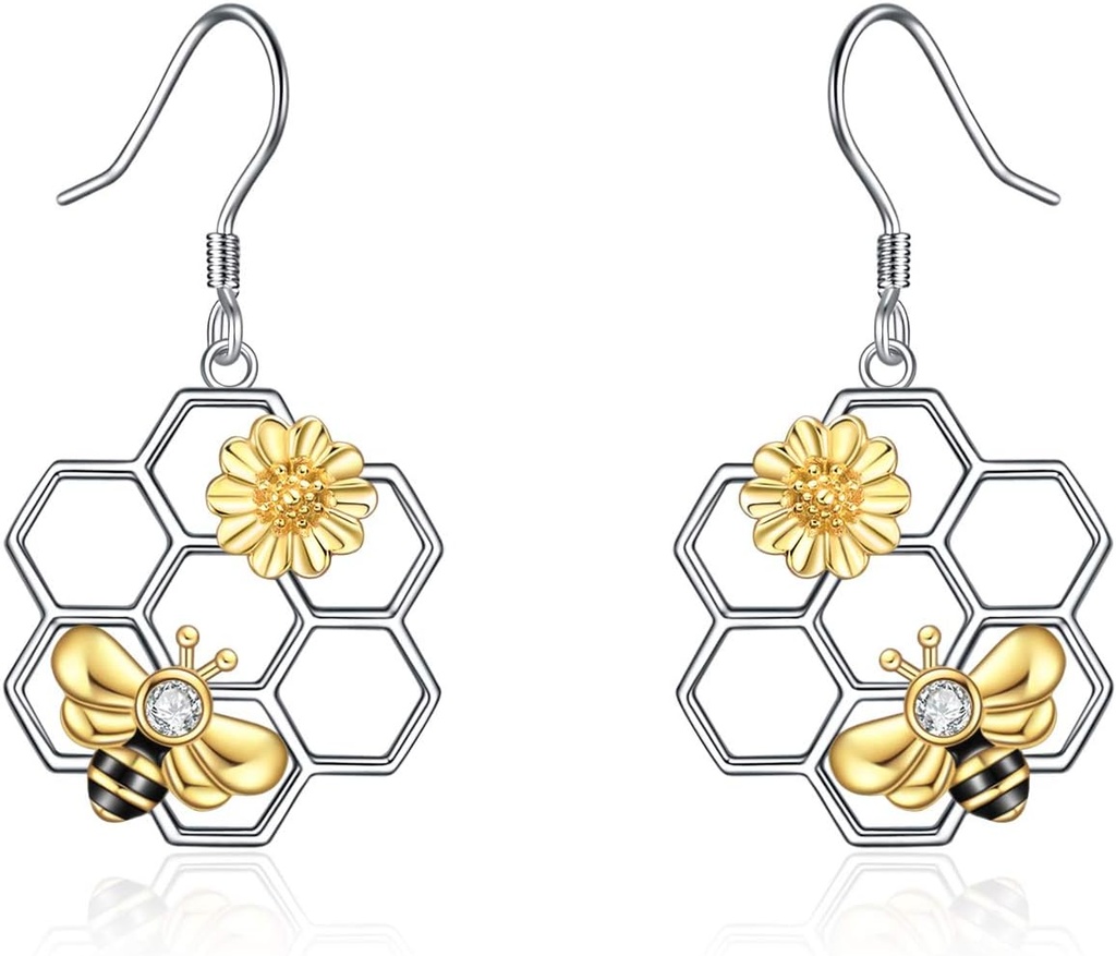שם הסרטון: Women 925 סטרלינג Silver Bumble Earrings with Honeycomb Honeybee Jewel Dangles for Women