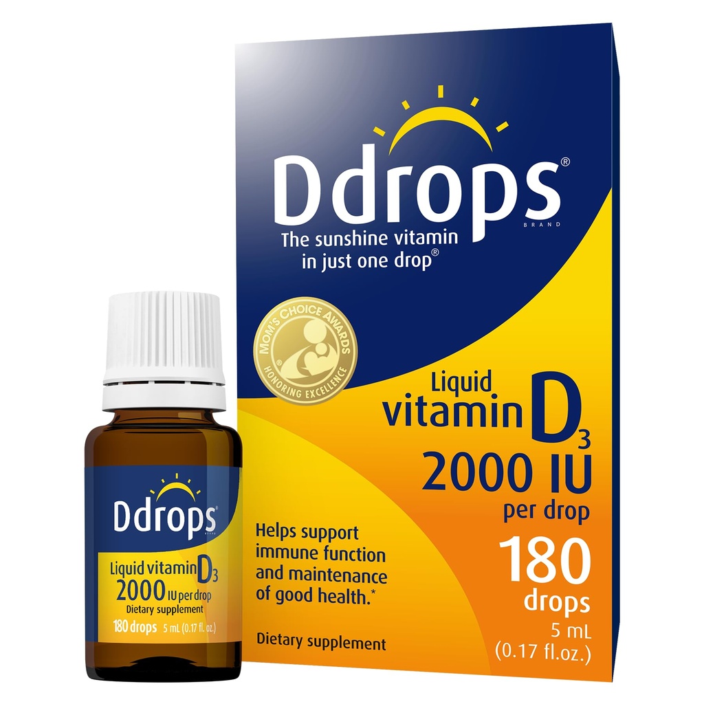 Ddrops Adults 2000IU 180 טיפות - ויטמין D3 נוזלי, תמיכה חזק עצמות מערכת החיסון