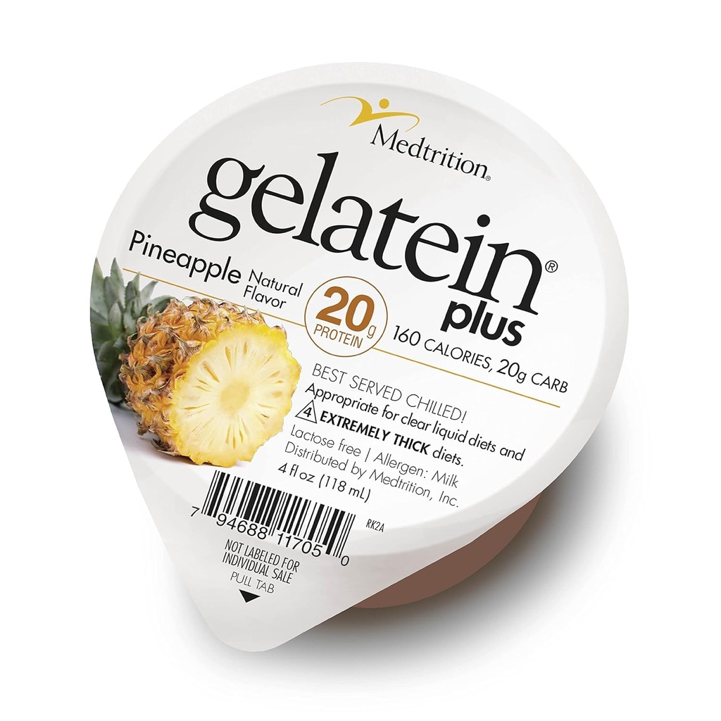 GelaTein Plus Pineapple: 20 גרם של חלבון. אידיאלי עבור דיאטות נוזליות ברורות, לבלוע קשיים, דיאליזה ואונקולוגיה. חטיף טרום או פוסט עבודה. (36 Pack)