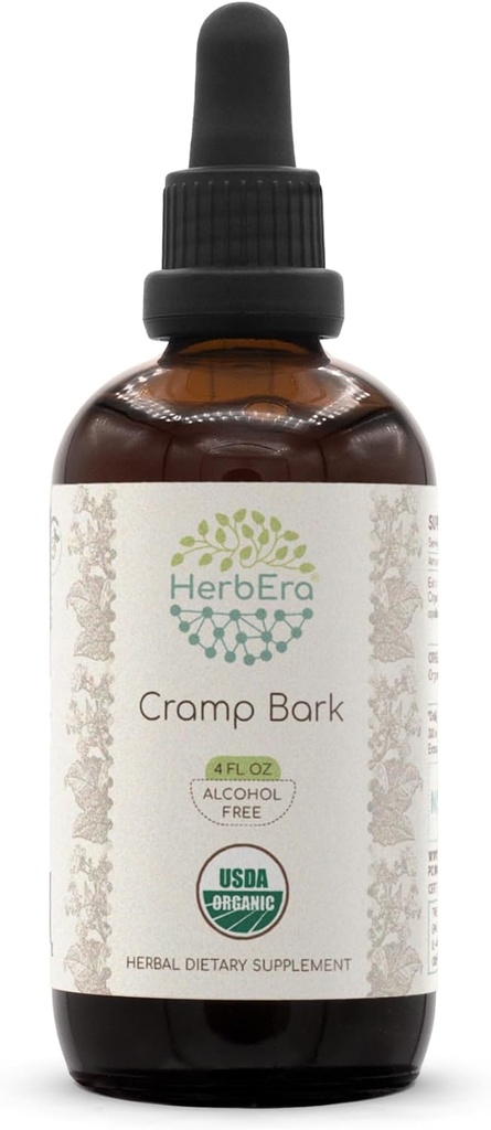 HerbEra Cramp Bark B120 USDA אורגני Tincture | Alcohol-Free Extracts, High-Potency Herbal Drops
