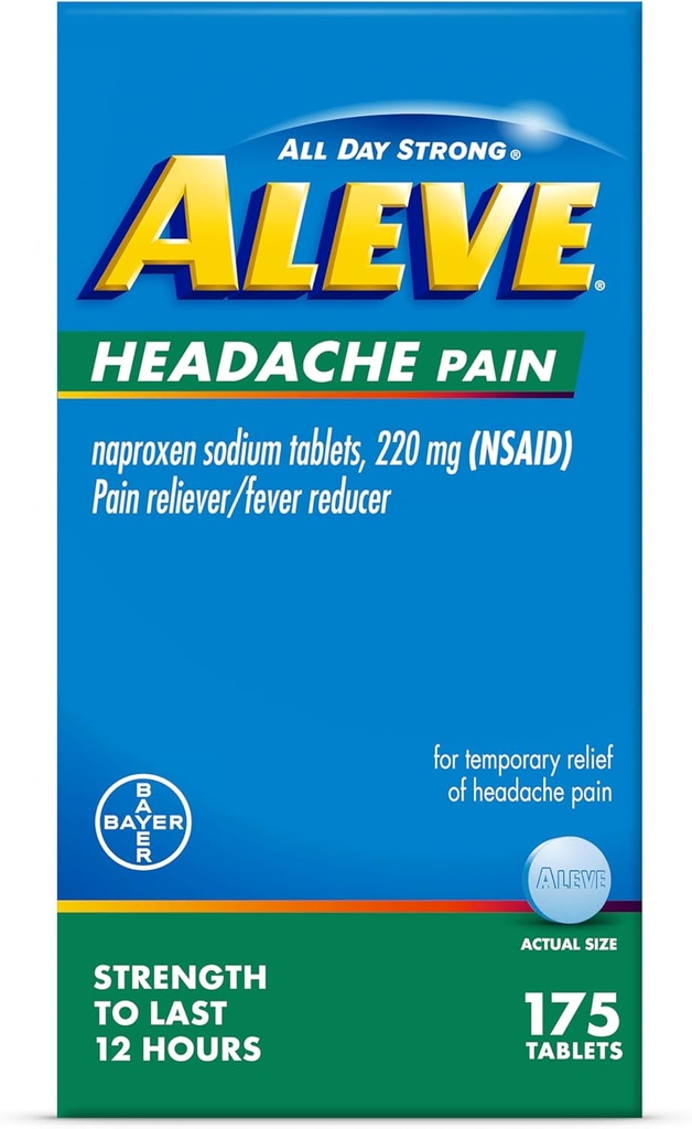 Abveache Pain Reliever & Fever hydror Tablets, Naproxen Sodium, for Headache, Pain Medicine for Adults, Headacheמשככי כאבים, 175