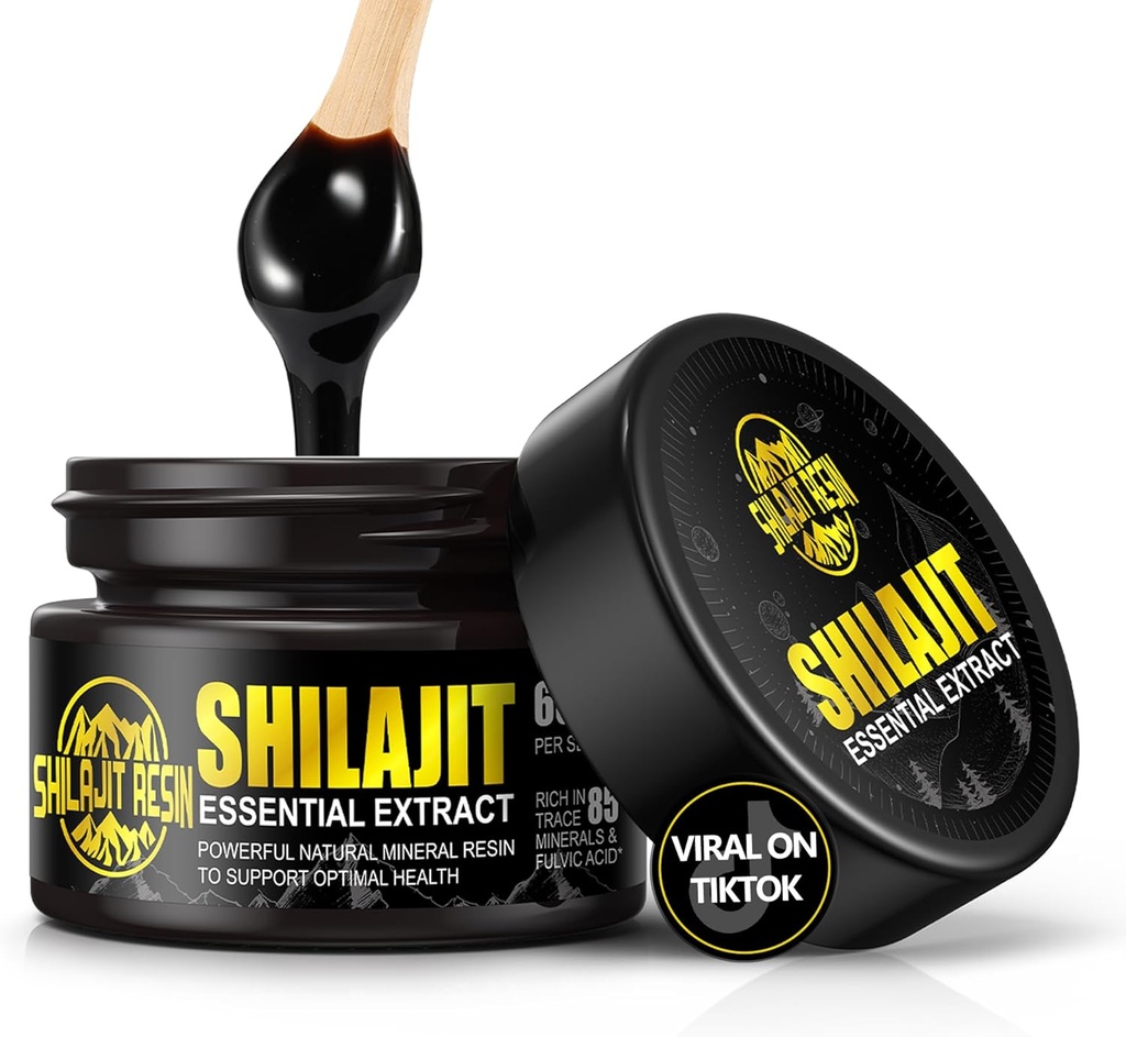 Boysea אורגני ההימלאיה Shilajit Resin, 600 מ"ג זהב רמה מקסימלית של בטיחות אורגנית Shilajit Resin עבור גברים ונשים עם 85+ Trace מינרלים & Fulvic Acid for Focus & Energy, Immunity - 1.7 אוונס