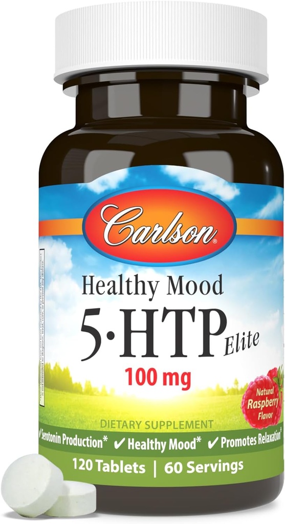 קרלסון בריא Mood 5htp Elite 50 מ"ג פטל צ'ואנס, 120 טבליות
