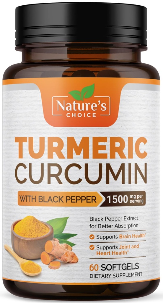 תוסף Turmeric Curcumin 1500mg - BioPerine Black Pepper לחלץ Absorption Curcuminoids עבור התמיכה המשותפת של הטבע - Antioxidant Herbal תוספת עבור נשים וגברים, non-GMO - 60 Softgels