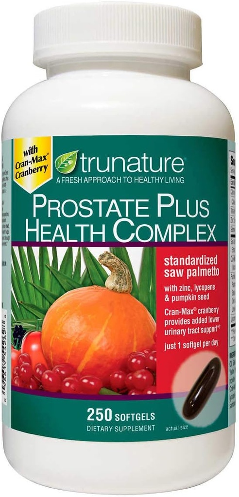 Tru Nature Prostate Plus Health Complex - Saw Palmetto with Zinc, Lycopene, Pumpkin Seed - 250 Softgels