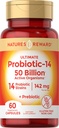 פרוביוטיקה עם Prebiotics - 60 קפסולות - 142 מ"ג - 50 מיליארד אורגניזמים פעילים - Vegetarian, non-GMO & Gluten חינם תוסף - על ידי פרס הטבע