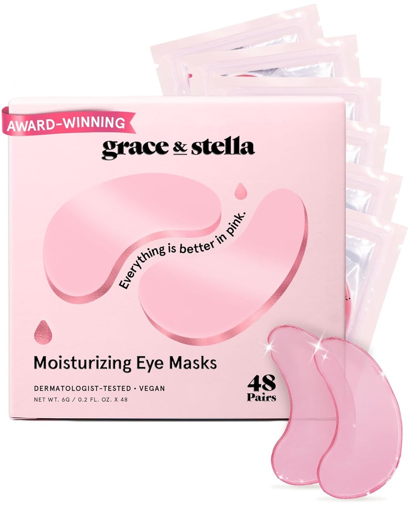 Grace & stella Award הזוכה תחת עין מסיכה - להפחית מעגלים אפלים, עיניים נפוחות, תחתונים, Wrinkles - Gel under עין פאטches - מתנות עבור חברה - טבעונית חינם טיפול עצמי חינם (48 Pairs, ורוד)