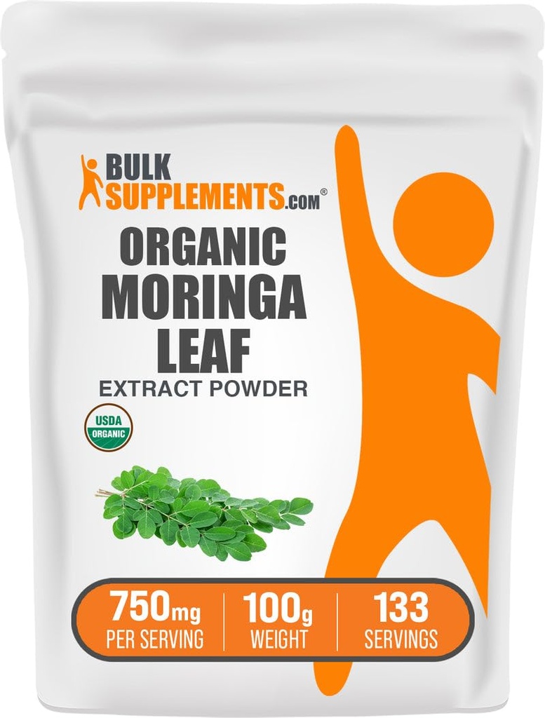 BulkSupplements.com Organic Moringa Extraction - Superfood Supplement, from Moringa Oleifera - Vegan & Gluten Free, 750 מ"ג למשרת, 100g (3.5 oz) (Pack of 1)