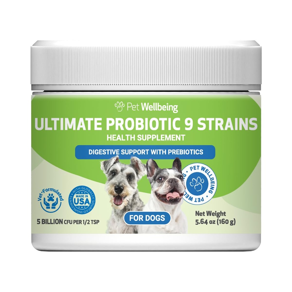 Pet WellBeing - Ultimate Probiotic 9 Strains for Cats and Dogs - תמיכה טבעית למחלת העיכול ו-Urinary Tract Health 160 גרמים.