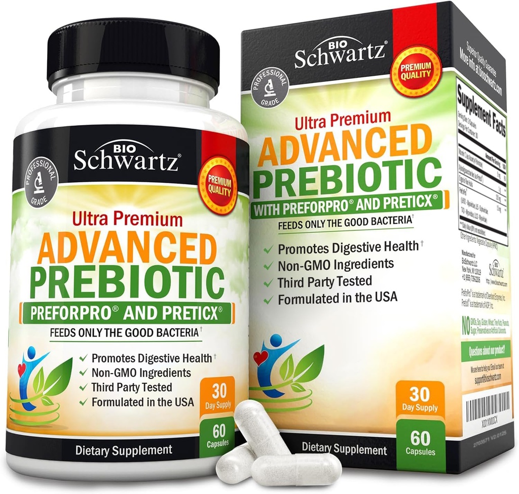 Prebiotics for Digestive Health - Fast Acting Gut Health Supplement with Clinicallyed Prebiotics for Women & Men for Healthy Gut Flor Bloating & Immune Support - 1 חודש אספקה