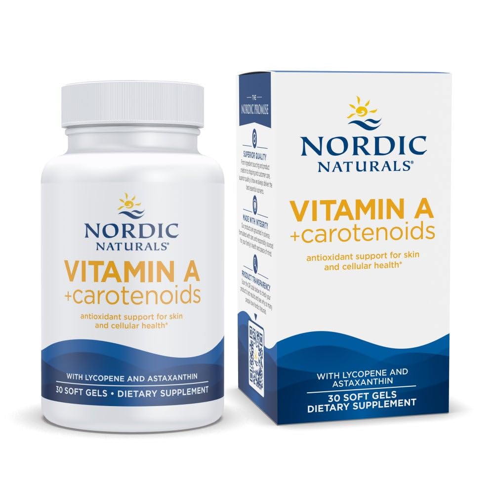 Nordic Naturals ויטמין A + Carotenoids, Unflavored - 30 Soft Gels - Lycopene & Astaxanthin - תומך עור, בריאות סלולרי - non-GMO - 30 משרתים