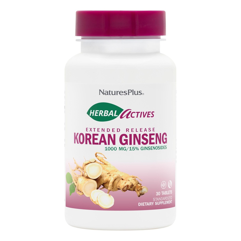 NaturesPlus Herbal Actives קוריאני גינזנג, מהדורה מורחבת - 1000 מ"ג, 30 טבליות טבעוניות - תוספת צמחית אדוגנית, Antioxidant - Vegetarian, Gluten-Free - 30 משרתים