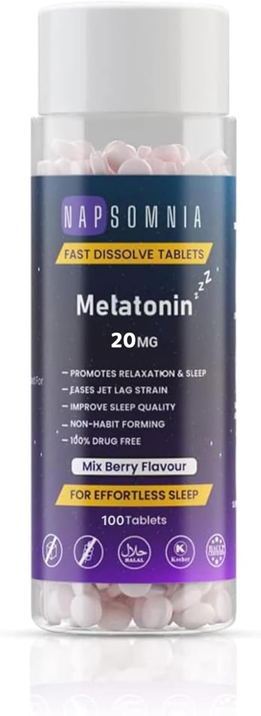 Melatonin Fast Dissolve Tablets - Mix Berry Chewable Melatonin Tablet - Non-Habit-Forming Melatonin Sleep Aid for Adults - Sugar Free Melatonin Tablets for Restful Sleep