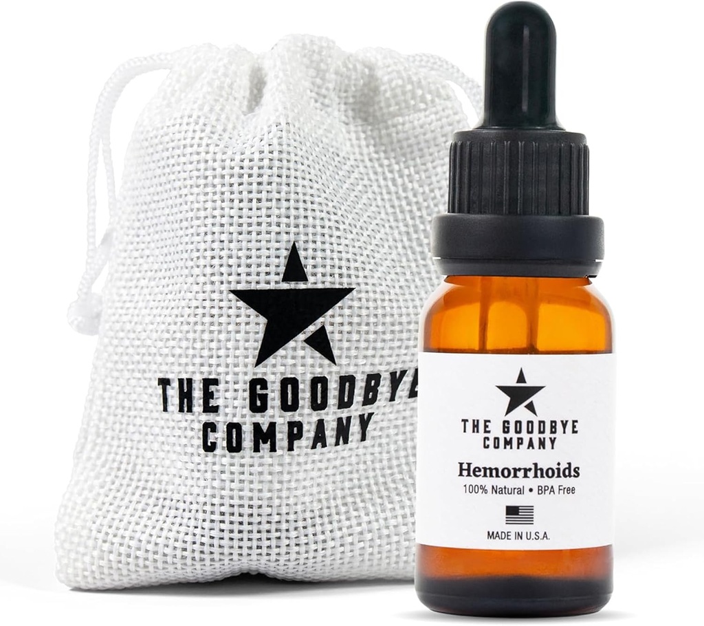 The Goodbye Company Organic Hemorrhoid Relief Serum - Natural Witch Hazel Treatment for Pain, Itch & Swelling - Internal External Soothing Formula - Vegan, USA Made, 15mL