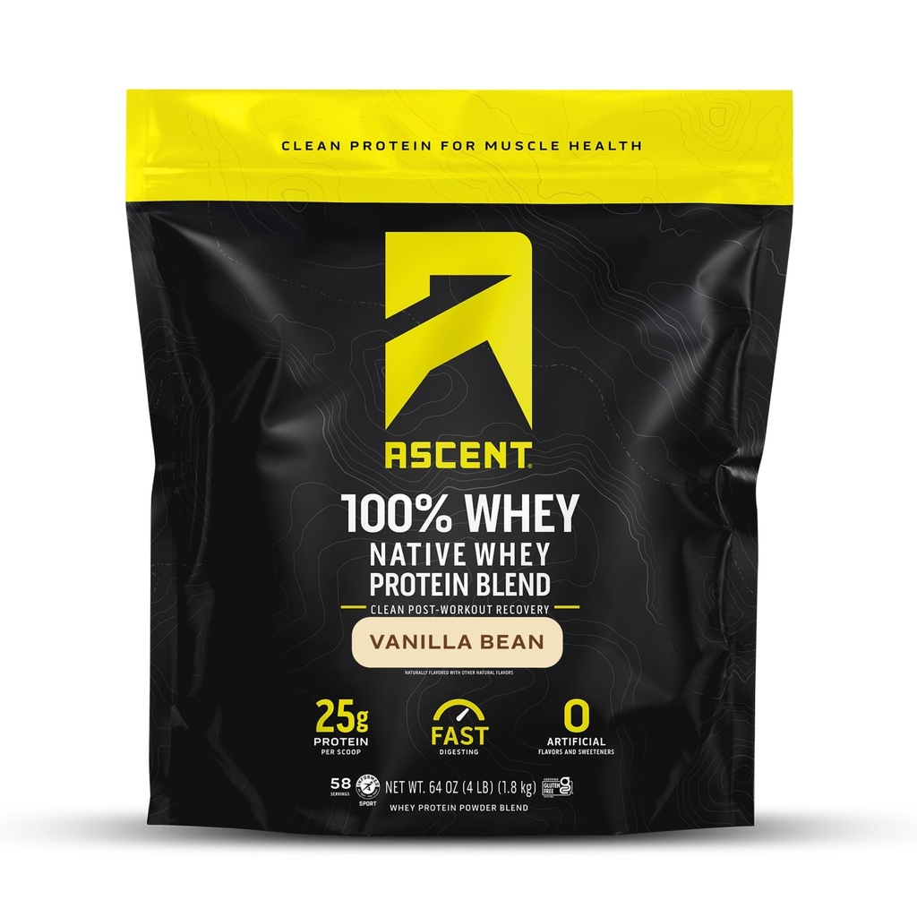 100% Whey, Native Whey חלבון בלגן - ניקוי פוסט Workout Recovery, Digesting, Zero Artificial Flavors & Sweeteners, Gluten Free, 5.5g BCAA, 2.6g Leucine, Vanilla Bean 4 lb.