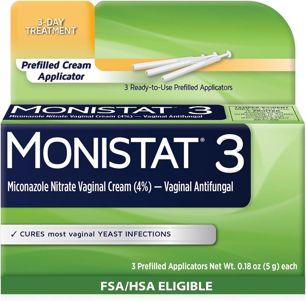 Monistat 3 Day Yeast זיהום טיפול לנשים, 3 Miconazole Pre-Filled Cream Applicators, 1 Pack