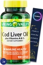 Cod Liver Oil Plus ויטמינים A & D3 Immune Health Dietary תוסף Softgels Spring Valley, 100 Count and Bookmark Gift of YOLOMOLO