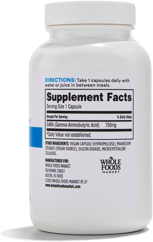 Whole Foods Market, GABA 750Mg, 100 קפסולות צמחוניות (Pack of 2)