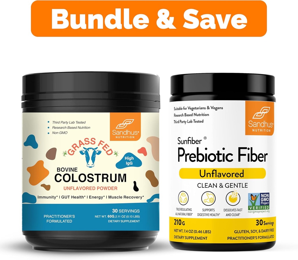 אבקת ה- Pure Bovine Colostrum של Sandhu for Humans 30 Serves & Prebiotic תוסף אבקת תמיכה ב- Immune, Gut, Digestive & Colony Health