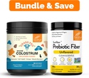 Sandhu's Pure Bovine Colostrum Powder Supplement for Humans 30 Servings & Prebiotic Fiber Supplement Powder| Supports Immune, Gut, Digestive & Colon Health