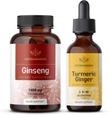 HerBAMAMA הקוריאנית Red גינזנג ו- Turmeric ג'ינג'ר Kit - Bundle of Korean Panax גינזנג קפסולות & Turmeric ג'ינג'ר טיפות - טבעוני, non-GMO, Sugar & Alcohol-Free - 2 Pack