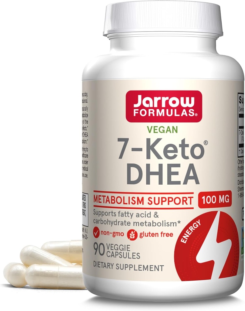 Jarrow Formulas 7-Keto DHEA 100 מ"ג - עד 90 משרתות (Veggie Caps) Dietary Supplement - Carbohydrate Metabolism תמיכה - non-GMO - Gluten Free - טבעוני