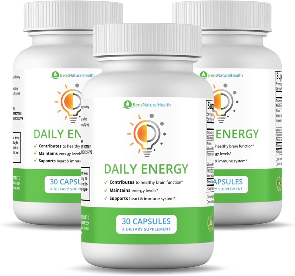 בריאות טבעית של בן אנרגיה B-Vitamin מורכבת עם TMG ו- Zinc לאנרגיה טבעית, מתח, פוקוס ו- Immune Support, 30 קפסולות, 3 Pack