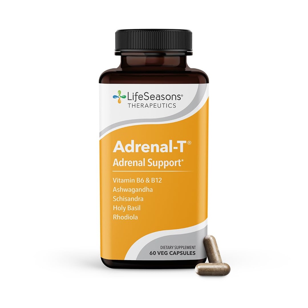 Life Seasons Adrenal-T - Adrenal Fatigue Support Supplement - Helps Lower Cortisol - הימנע Burnout - מסייעות ללחץ ניהול - אנרגיה - עם אדוגנים אשוגניים - 60 קפסולות