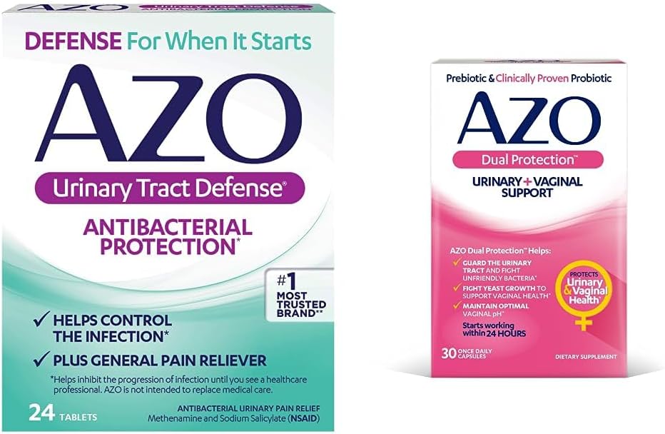 AZO Urinary Tract Defense Antibacterial Protection, Helps Control a UTI עד שאתה יכול לראות רופא 24 הרוזן + הגנה כפולה, Urinary + Vaginal תמיכה *, Prebiotic Plus Probiotic, 30 הרוזן
