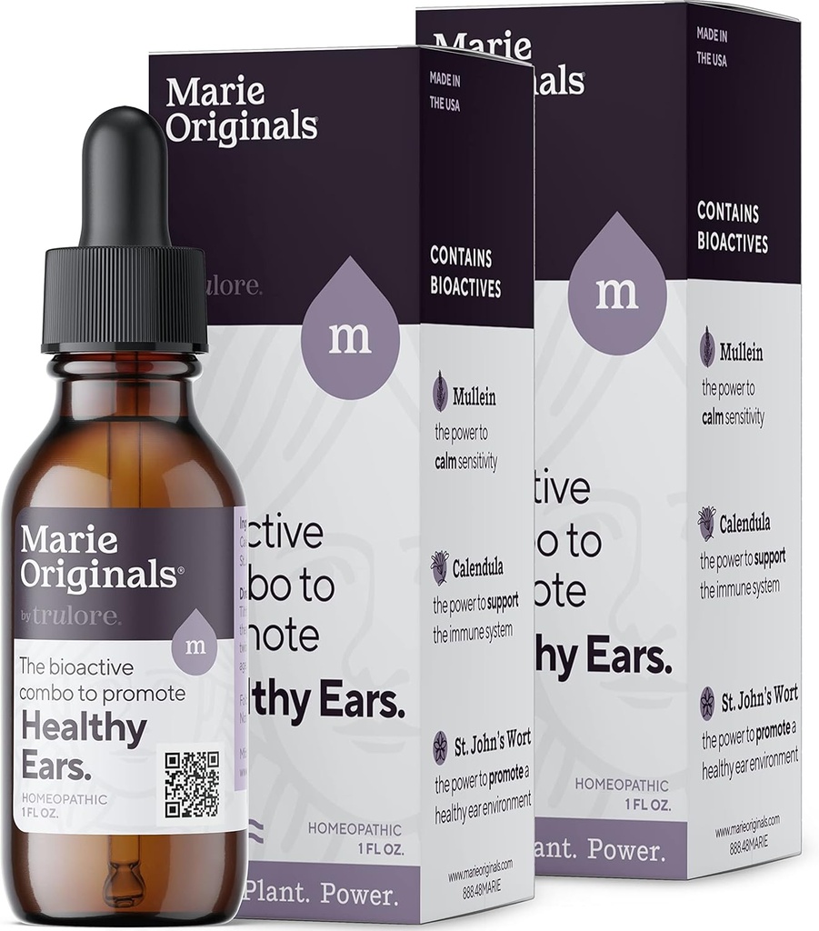 Mary Originals Natural Ear Oil Drops | מולליין Garlic Oil אוזניים טיפות למניעת זיהומים, Herbalאוזן Ache טיפות למבוגרים, ילדים וחיות, Soothes Ear Pain & Wax Removal, אוזניות אוזניים (2 Pack)
