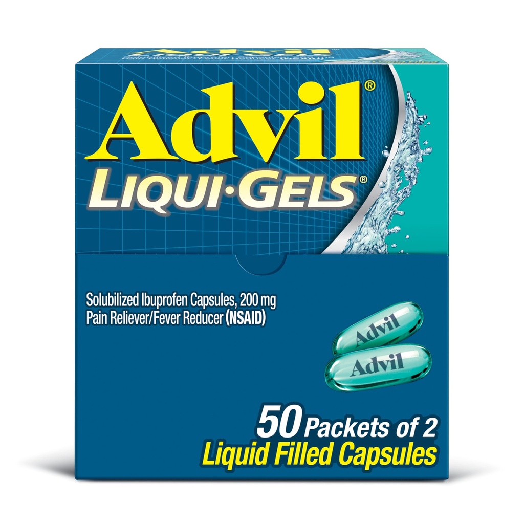 עו"ד Liqui-Gels Pain Reliever ו-Fever, Pain Medicine for Adults with Ibuprofen 200mg for Headache, Backache, Menstrual Pain and Joint Pain Relief - 50x2 מילוי קפסולות נוזליות