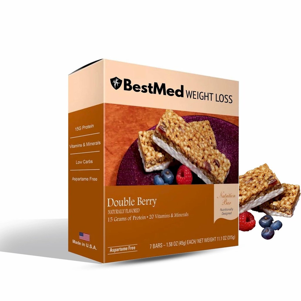 BestMed - High Protein Nutrition Bar - Low-Carb, 15g חלבון, סוכר נמוך, סיבים גבוהים, נמוך Calorie, Mealחליפו Bar (Double Berry, 1 Box - 7 Count)