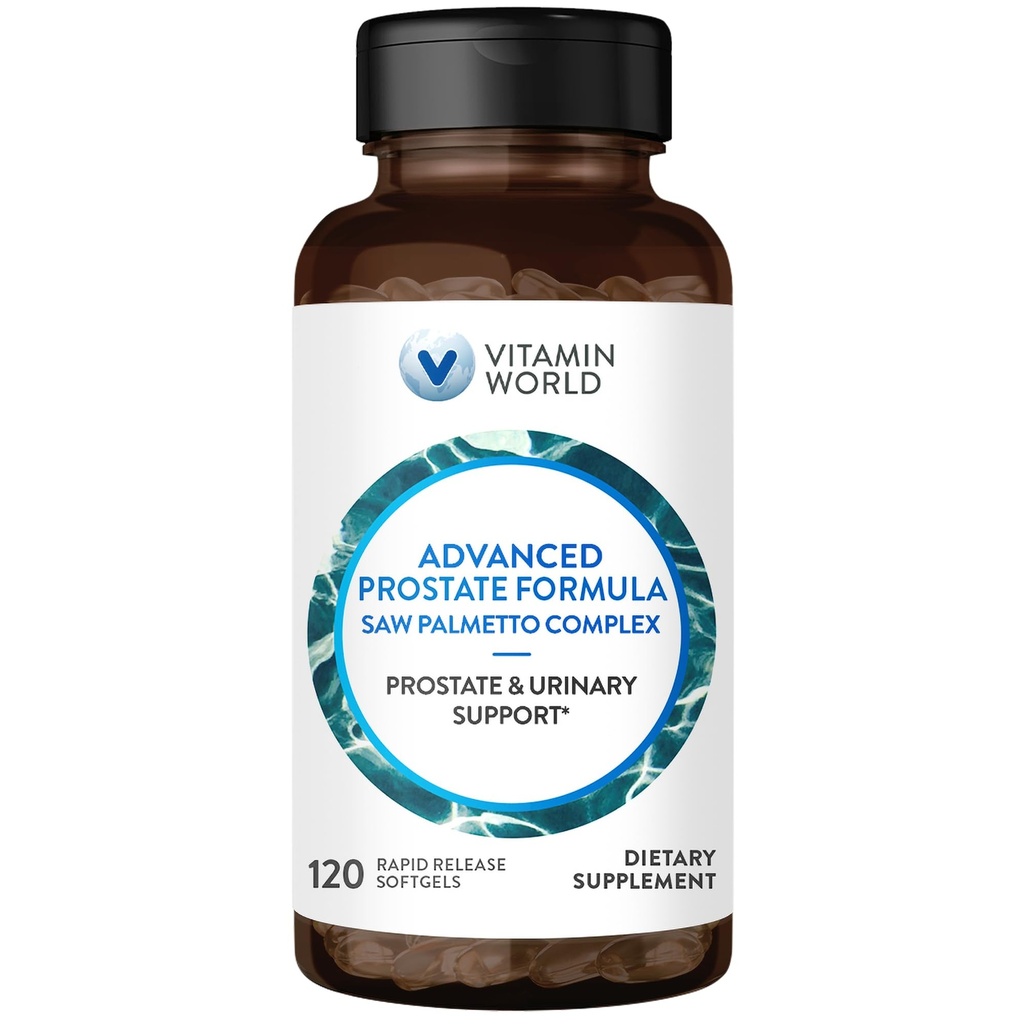 ויטמין World Advanced Prostate Formula Saw Palmetto Complex 120 Softgels, תומך Prostate Health, Urinary Health, Rapid-Release, Gluten Freeten