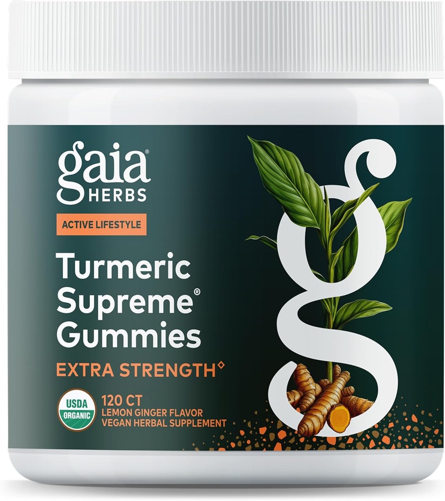 גאיה Herbs Turmeric העליון תוספת חניכיים - תמיכה Swelling הקלה כדי לעזור לשמור על Active Lifestyle - לימון ג'ינג'ר פלמור - 120 גממיות אורגניות אורגניות (40 יום אספקה)