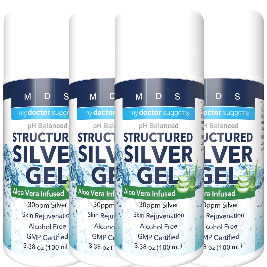 תוספת כוח Colloidal Silver Gel 30ppm עם Aloe Vera - pH Balanced Structured Silver - Triple Power Soothe & Relieve - Easy Pumpבק, 3.38Oz (4 Pack)