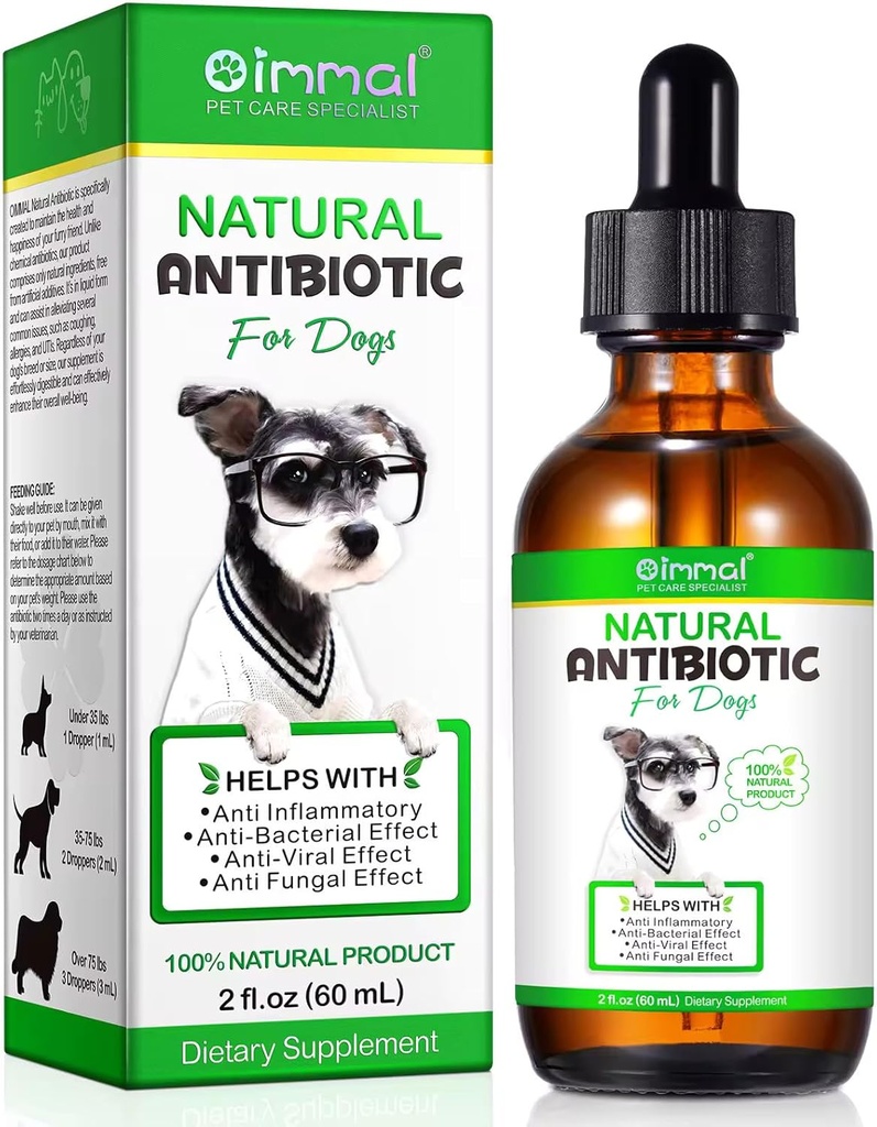כלב טבעי Antibiotics תוסף - Herbal Antibiotics טיפות עבור Immune, Allergy & Skin - Itchy Skin, Ear & Hot Spot הקלה - עבור All Breeds
