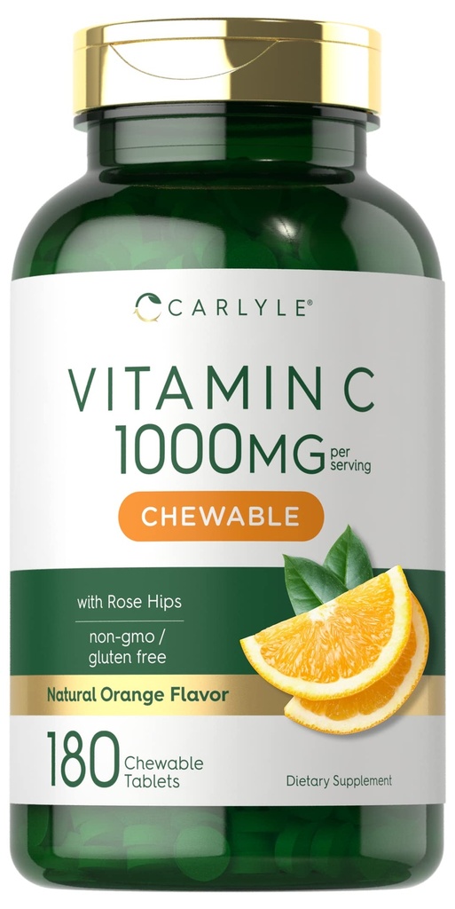 Carlyle ויטמין C Chewables | 1000mg | 180 טבליות | Vegetarian, non-GMO, Gluten Free Supplement