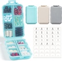 3 Pack, 14 GRIDS Travel Pill Organer Box with Labels - Travel Medicine Case Kit - Pocket Daily Pharmacy Container - Travel Holder Dispenser for Fish Oil תוסף