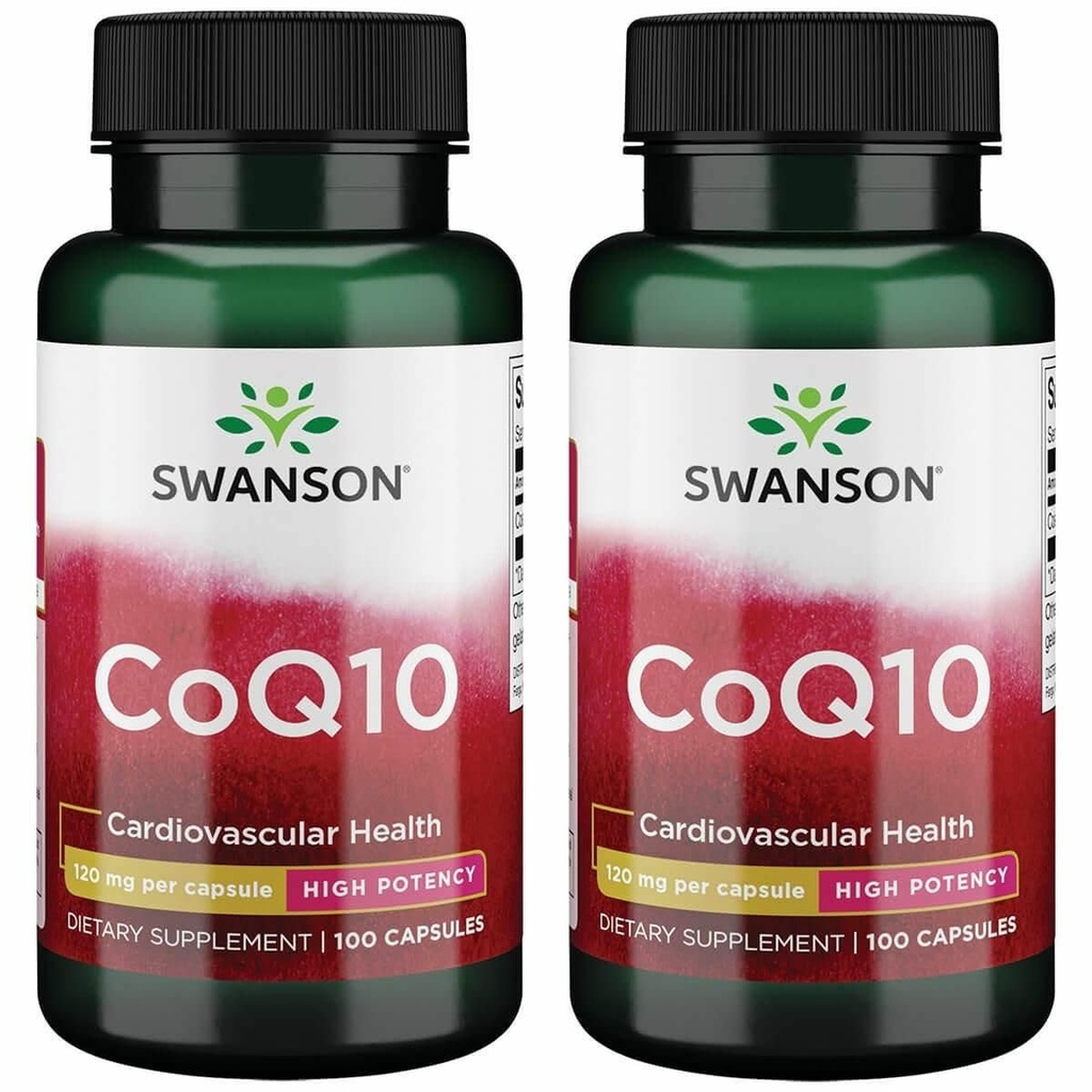 Swanson CoQ10 - מסייע לקדם את בריאות הלב, תמיכה באנרגיה, ואיידס בריאות מערכת קרדיווסקולרית הכוללת - מסייע לשמור על תוסף Coenzyme Q10 - (100 קפסולות, 120 מ"ג כל) (2 Pack)