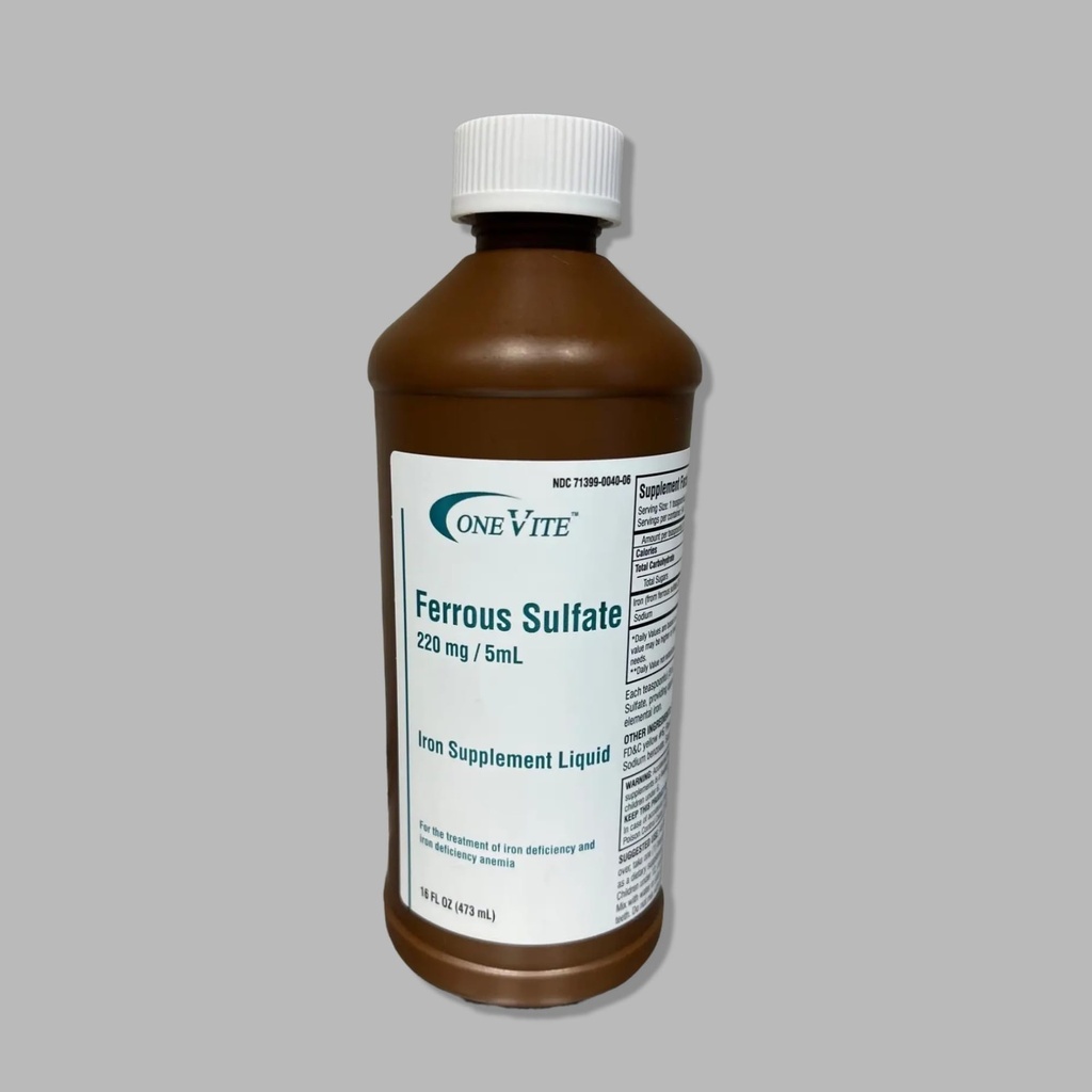 Ferrous Sulfate 220mg/5ml | תוספת ברזל נוזל, 16 Fl Oz (Pack of 1)