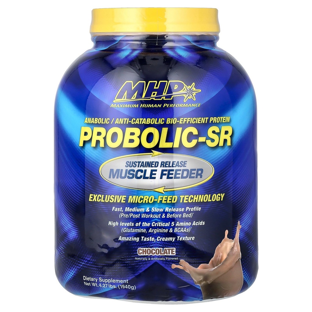 ביצועים אנושיים מקסימליים Probolic-SR Sustained לשחרר אבקת חלבון, 24g חלבון, BCAAs, Glutamine, Arginine, Pre-Workout, post-Workout, חלבון בשעות הלילה, 4lbs, 52 משרתים, שוקולד, שוקולד