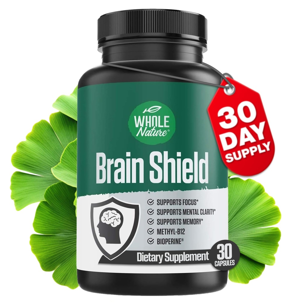 Brain Booster Nootropics - Brain Shield with גינקו בילובה, Alpha GPC ו Bacopa Monnieri, ויטמין B12, B3 - תמיכה להתמקד, זיכרון וקלילות, אנרגיה ולחצים הקלה (1)