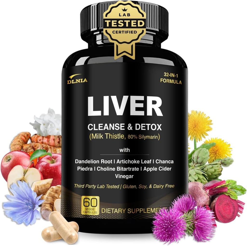 32 ב 1 Liver ניקוי Detox & תיקון פורמולה עם Apple Cider Vinegar, תוספת חלב, Artichoke, Dandelion Root תוסף - Non-GMO & Vegan Herbal Liver תמיכה ותיקון
