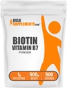 BulkSupplements.com Biotin 10000mcg אבקת - ויטמין B7, ויטמינים לשיער, עור וציפורים - Gluten Free, 1g לכל מנה (10 מ"ג ביוטין), 500g (1.1 lbs) (Pack of 1)