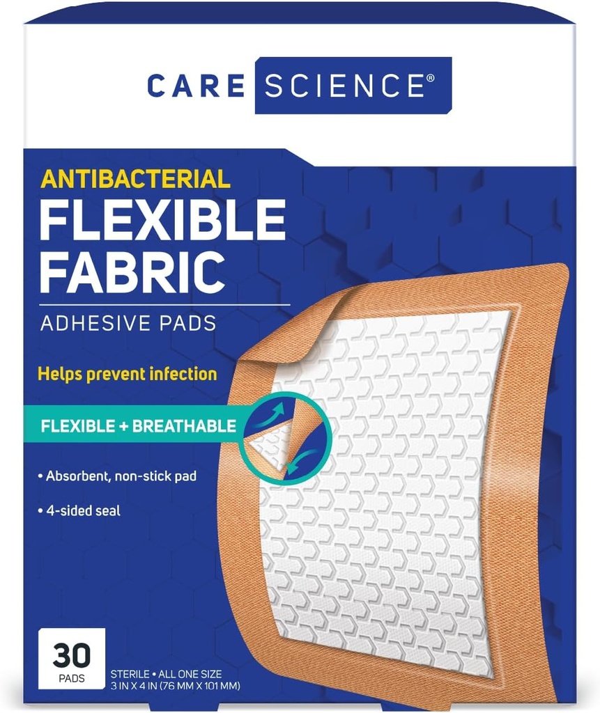 דף מדע זהירות Adhesive Pad Bandages, 3x4 אינץ 'תוספת גדולה של non-Stick Strip, מסייע למנוע זיהומים, הגנה נשימה, עבור עזרה ראשונה & Wound Care, 30 Count