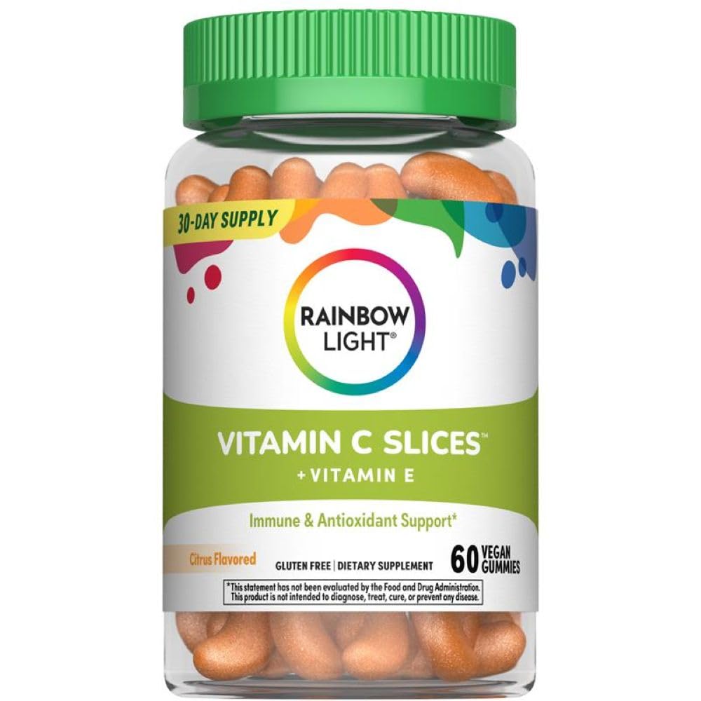 Rainbow Light High-Potency ויטמין C Gummies, תוסף חניכיים מספק תמיכה אנטי-חמצן ו- Immune, עם ויטמין C, טבעוני וגלוטן חינם, 60 הרוזן
